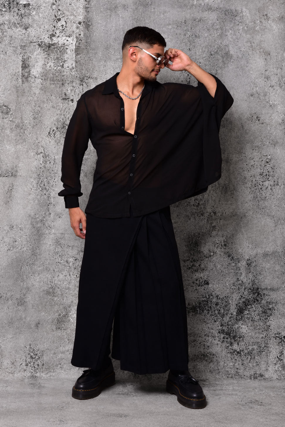 Camisa Asimétrica Negra Transparente Ethereal Noir