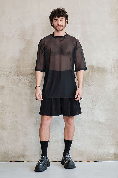Camiseta boxy fit extragrande mesh negra