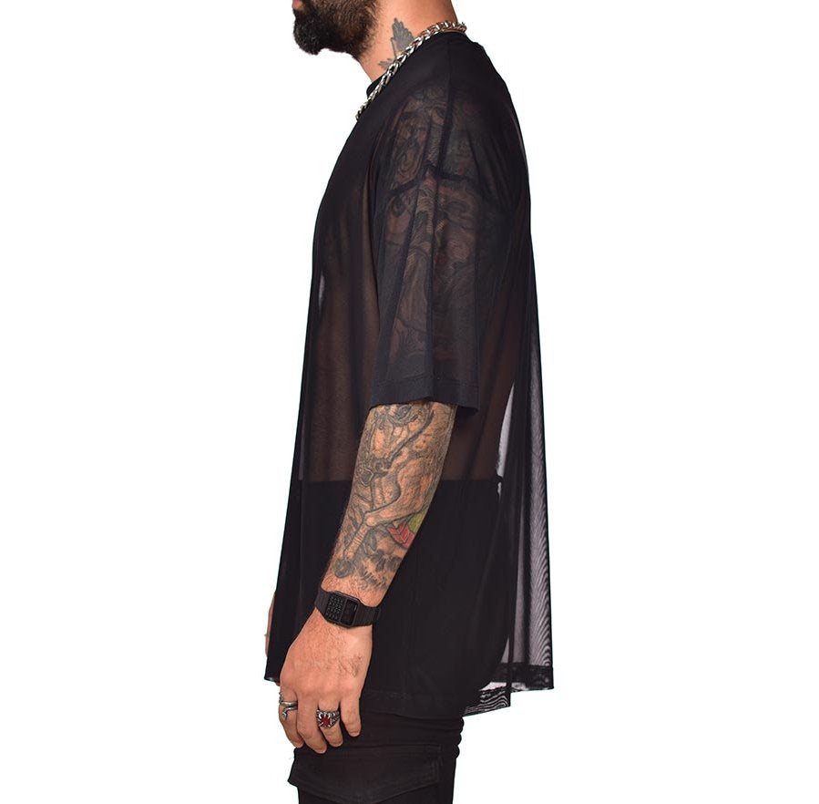 Camiseta boxy fit extragrande mesh negra