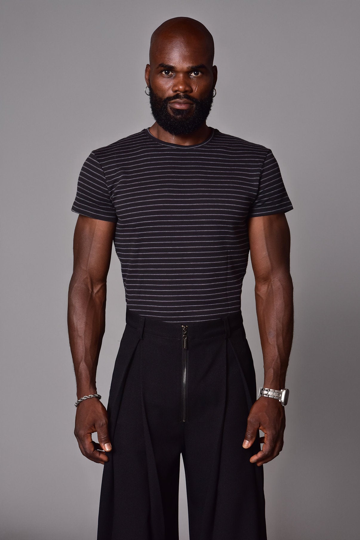 Camiseta slim fit stripes gris