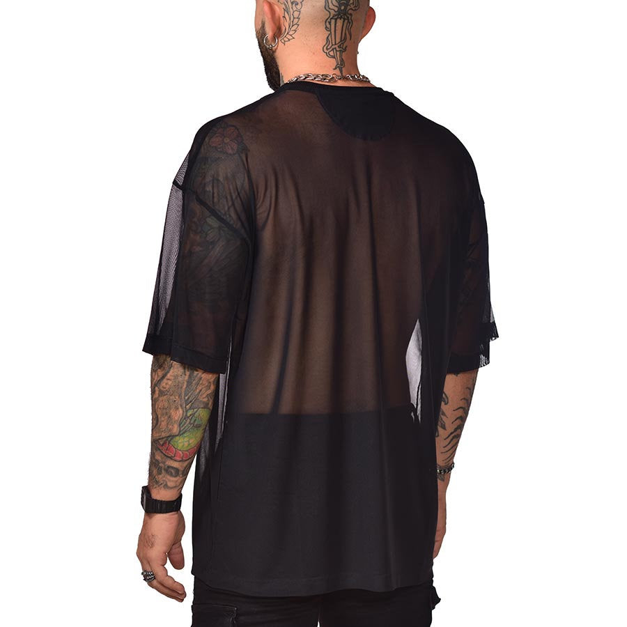 Camiseta boxy fit extragrande mesh negra