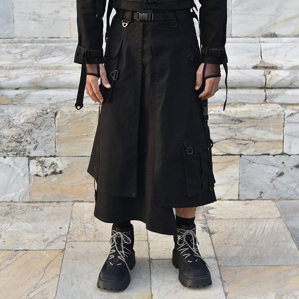 Falda techwear cargo negro