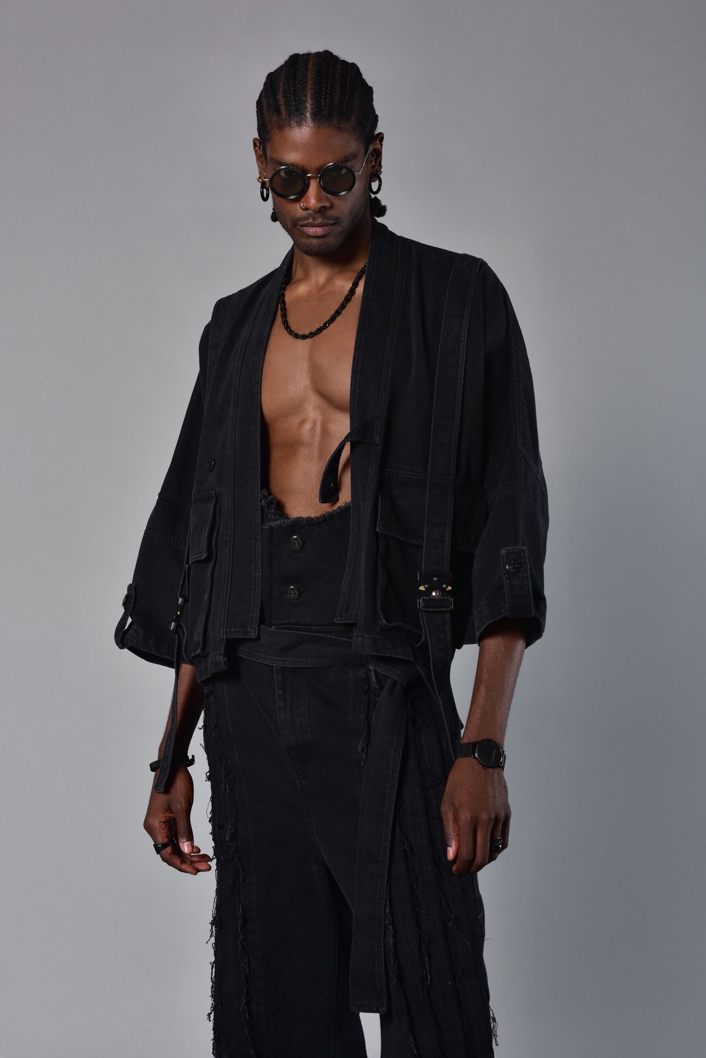 Kimono cargo denim negro