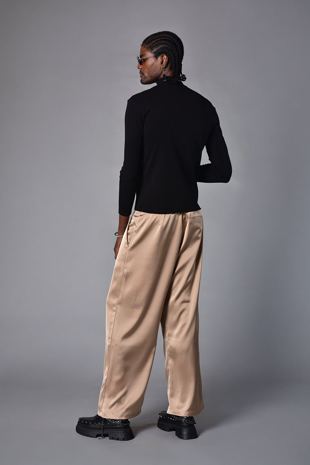 Pantalon wide leg satin beige