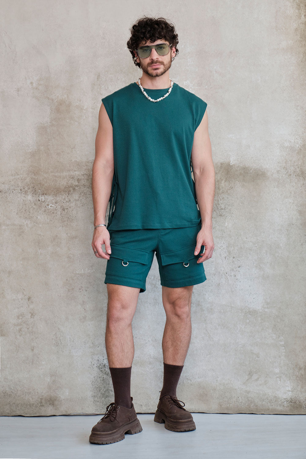 Emerald lace frannel shorts