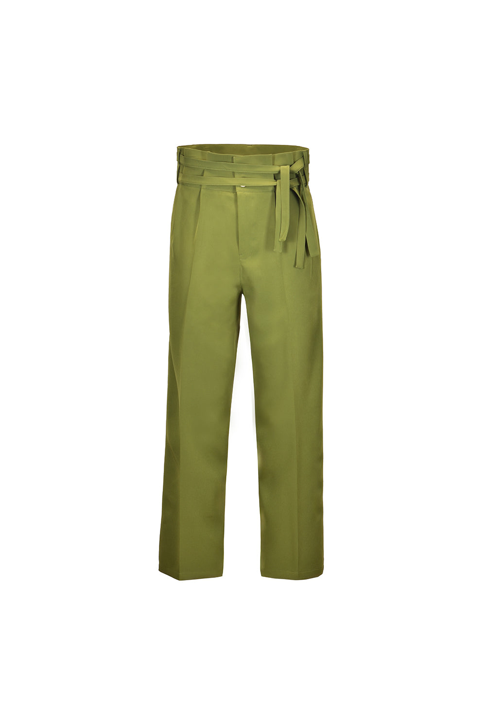 Pantalón wide leg con cinturón alto oliva