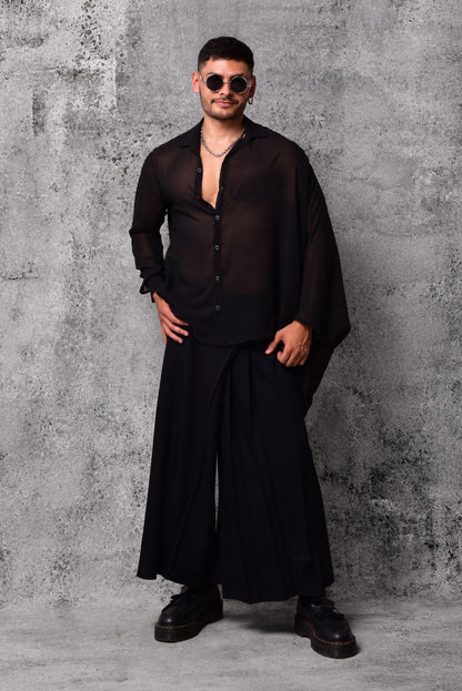Camisa Asimétrica Negra Transparente Ethereal Noir