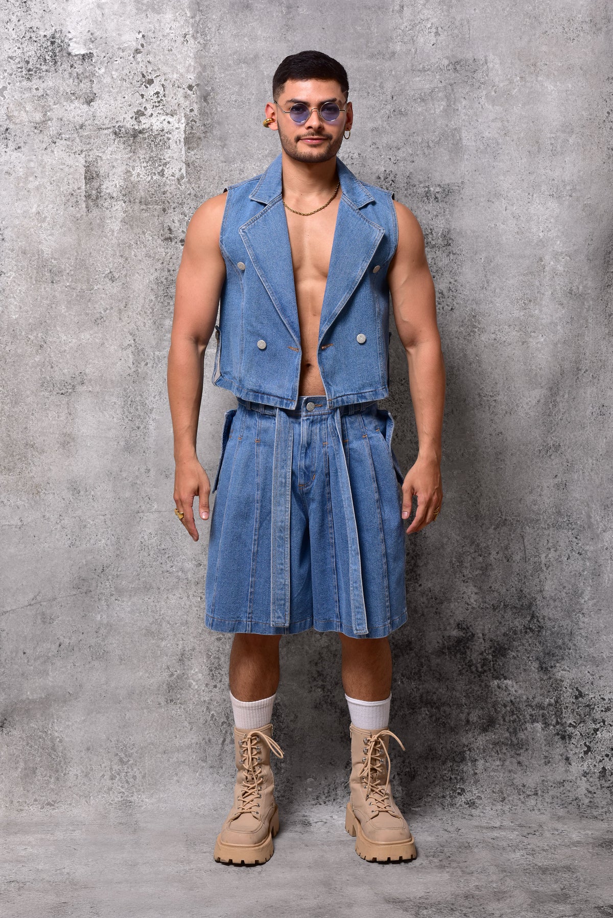 Falda jort pleated denim