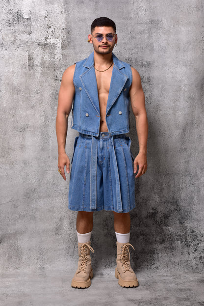 Falda jort pleated denim