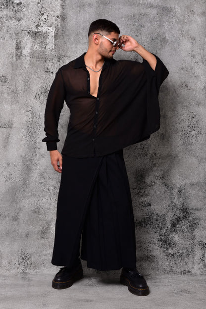 Camisa Asimétrica Negra Transparente Ethereal Noir