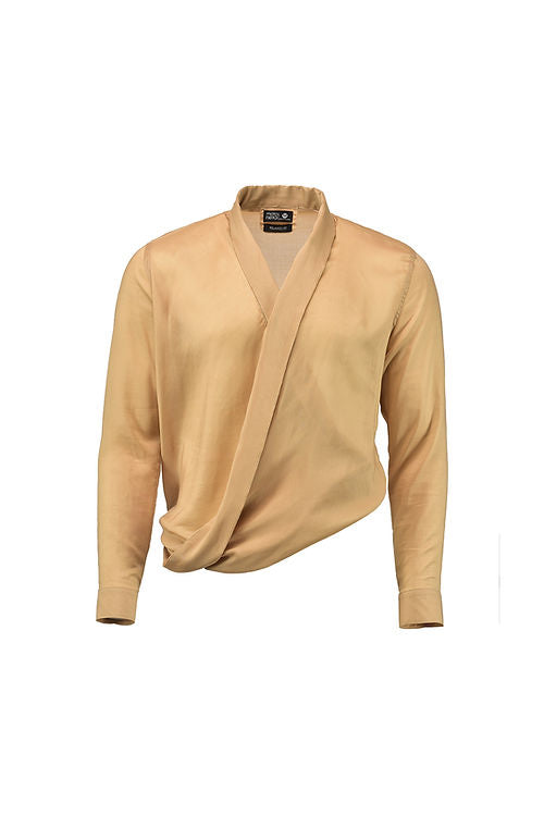Camisa manga larga cuello cruzado beige