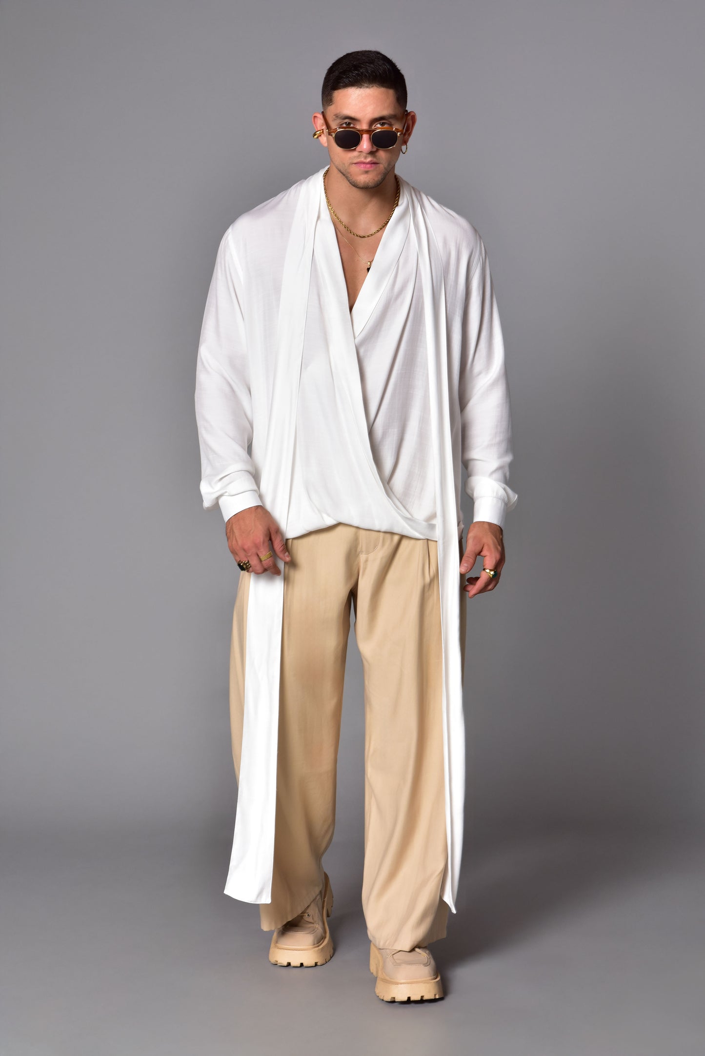 Camisa manga larga cuello cruzado