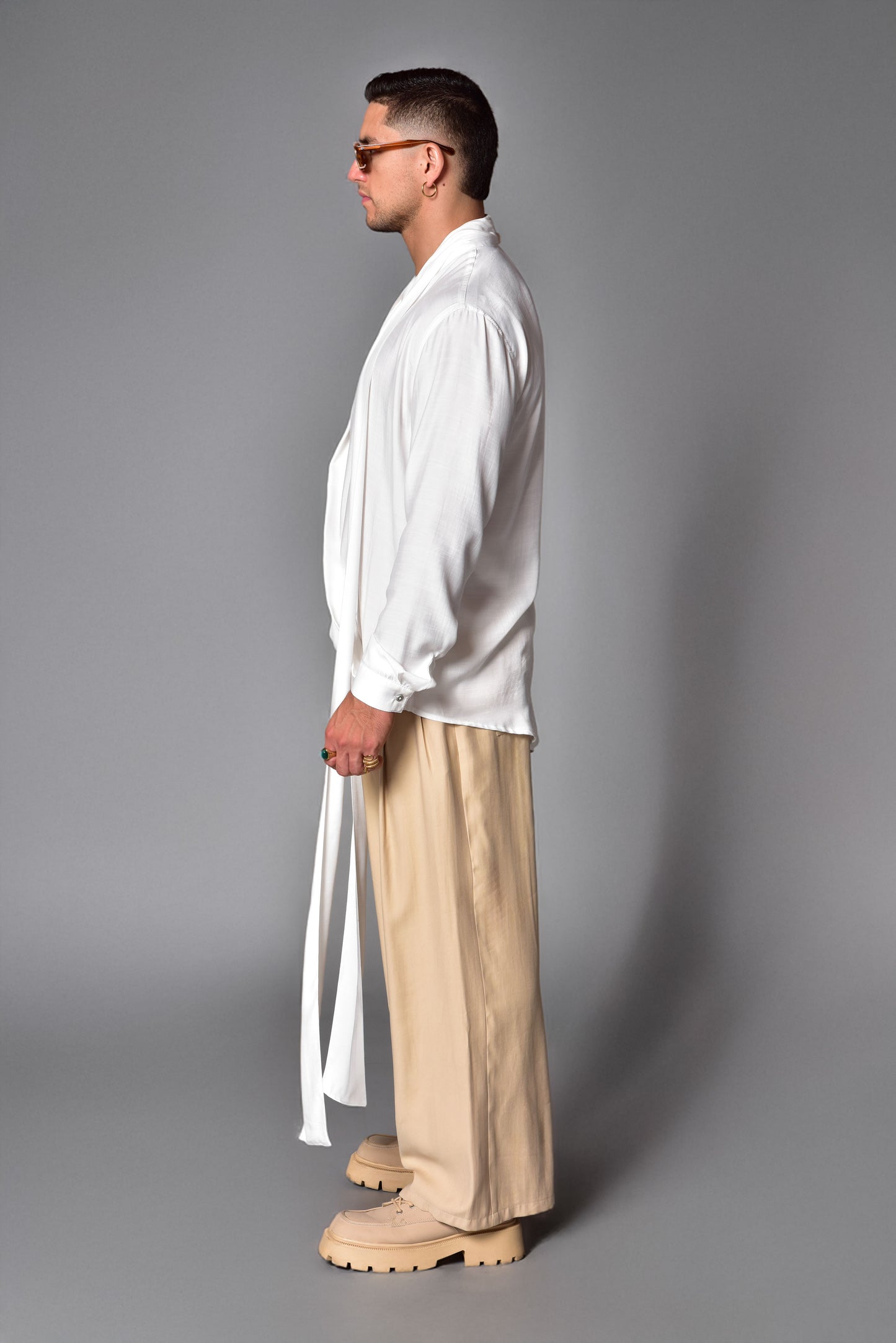 Camisa manga larga cuello cruzado