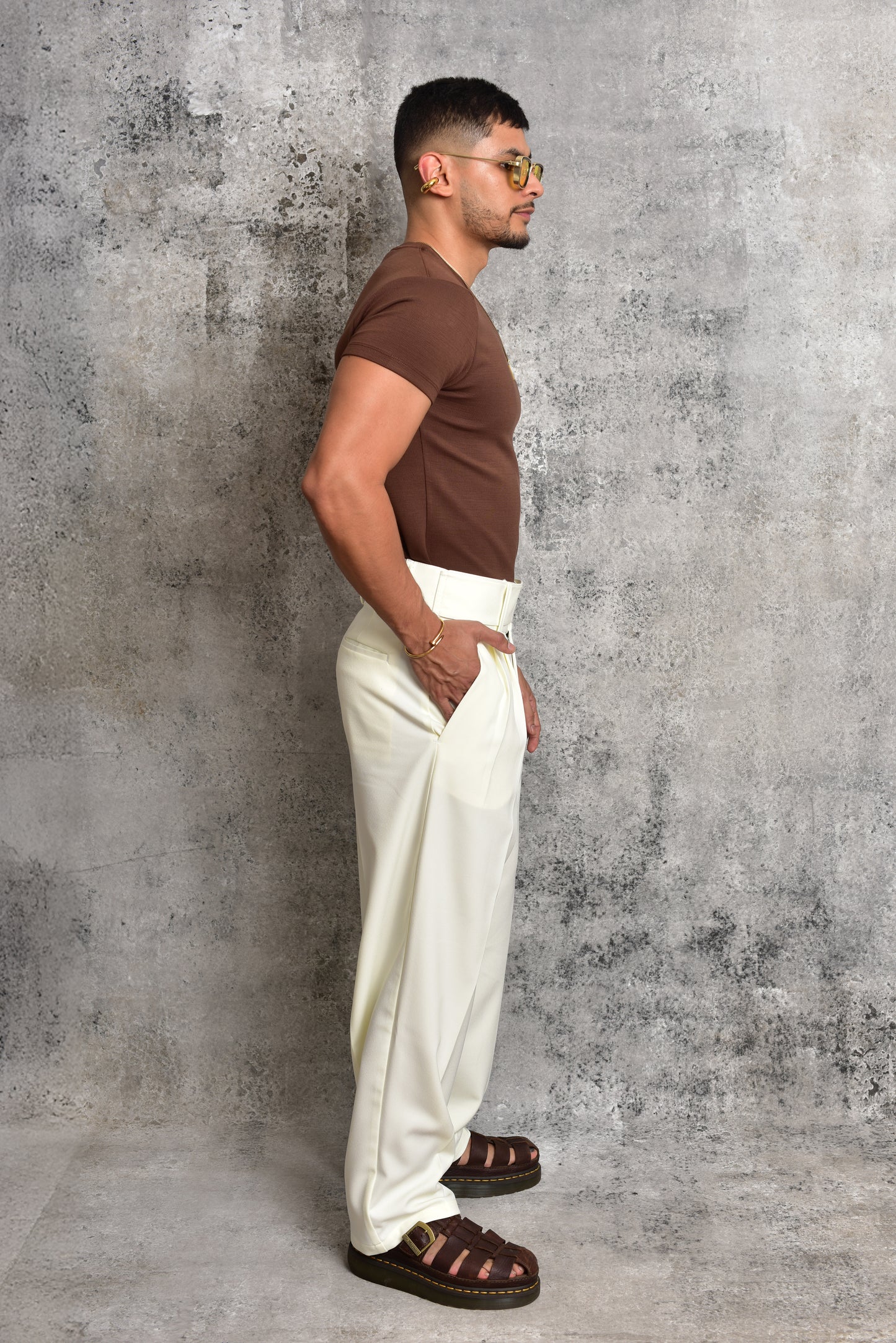 Pantalon loose fit blanco marfil