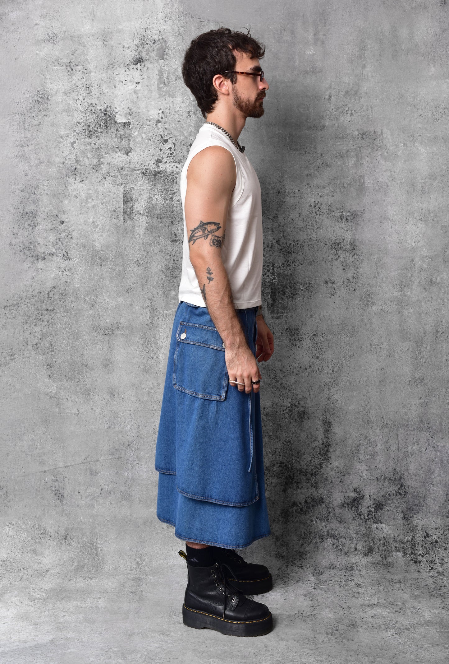 Falda techwear neocargo denim azul