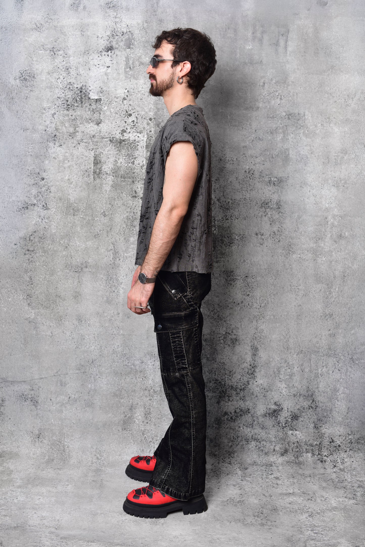 Pantalon cyber flared cargo black