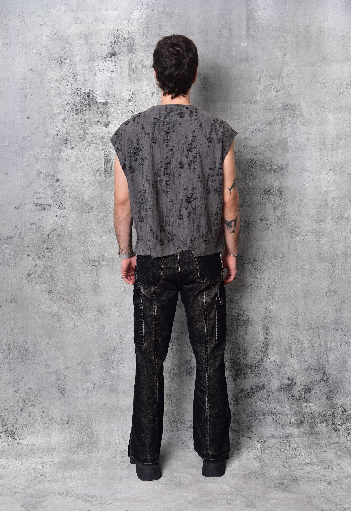 Pantalon cyber flared cargo black
