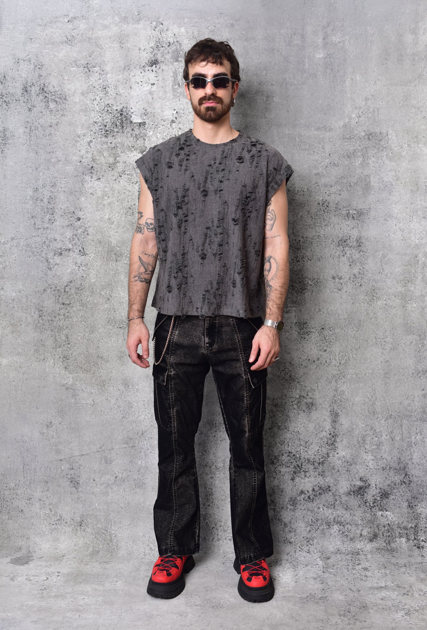 Pantalon cyber flared cargo black
