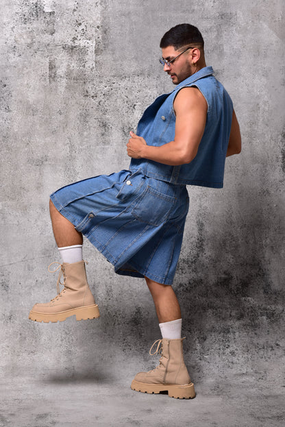 Falda jort pleated denim