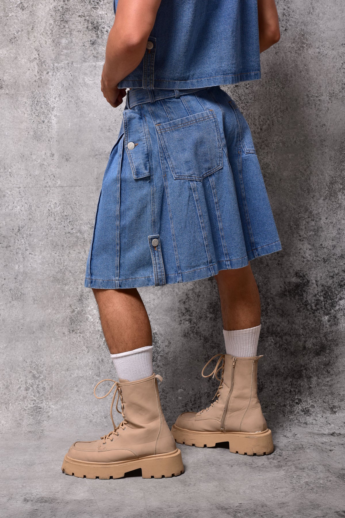 Falda jort pleated denim