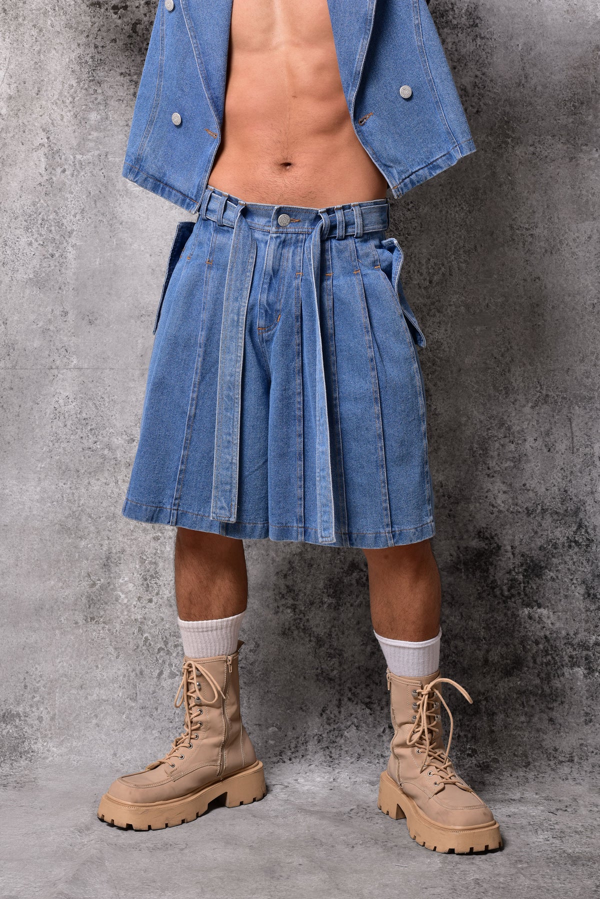 Falda jort pleated denim