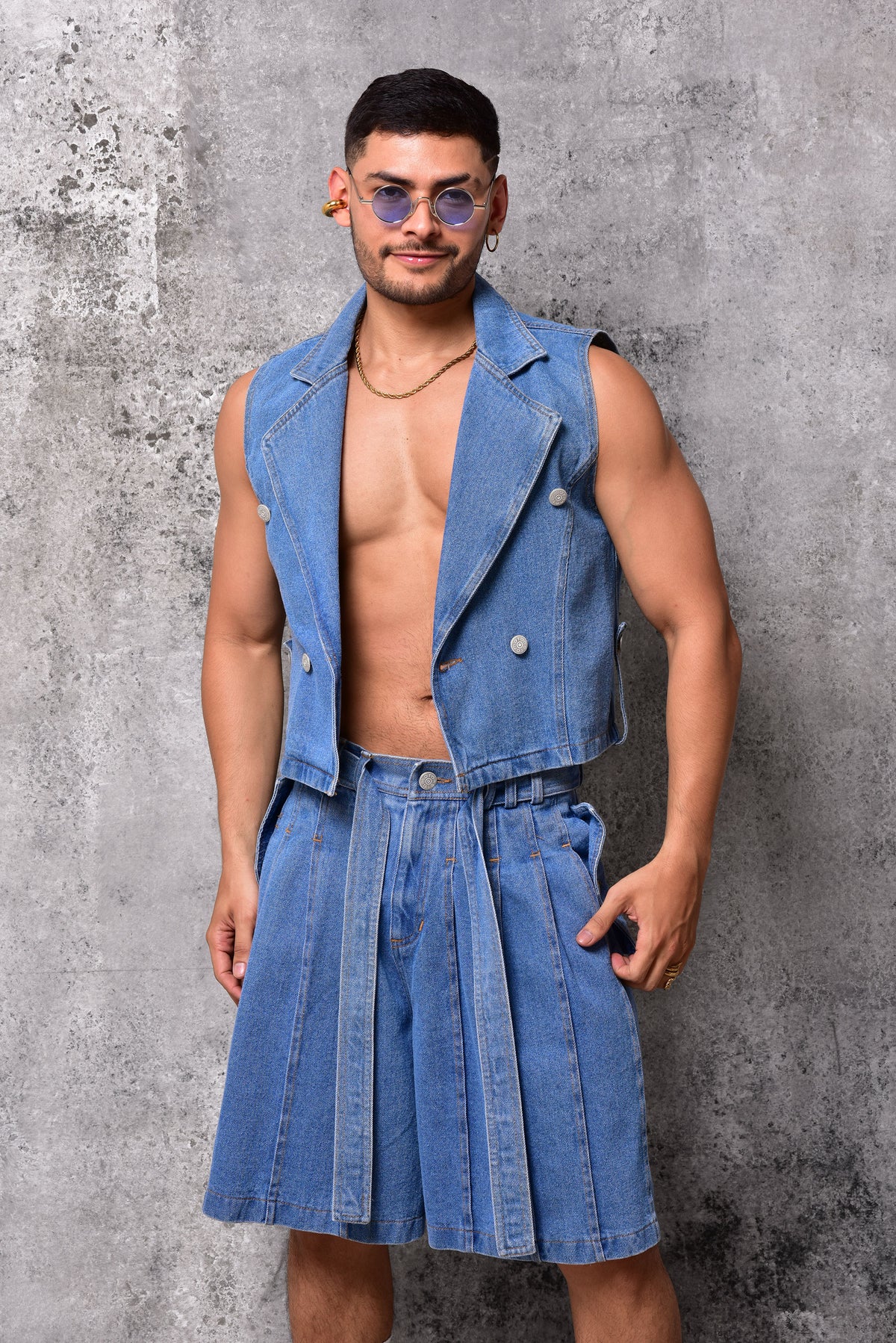 Falda jort pleated denim