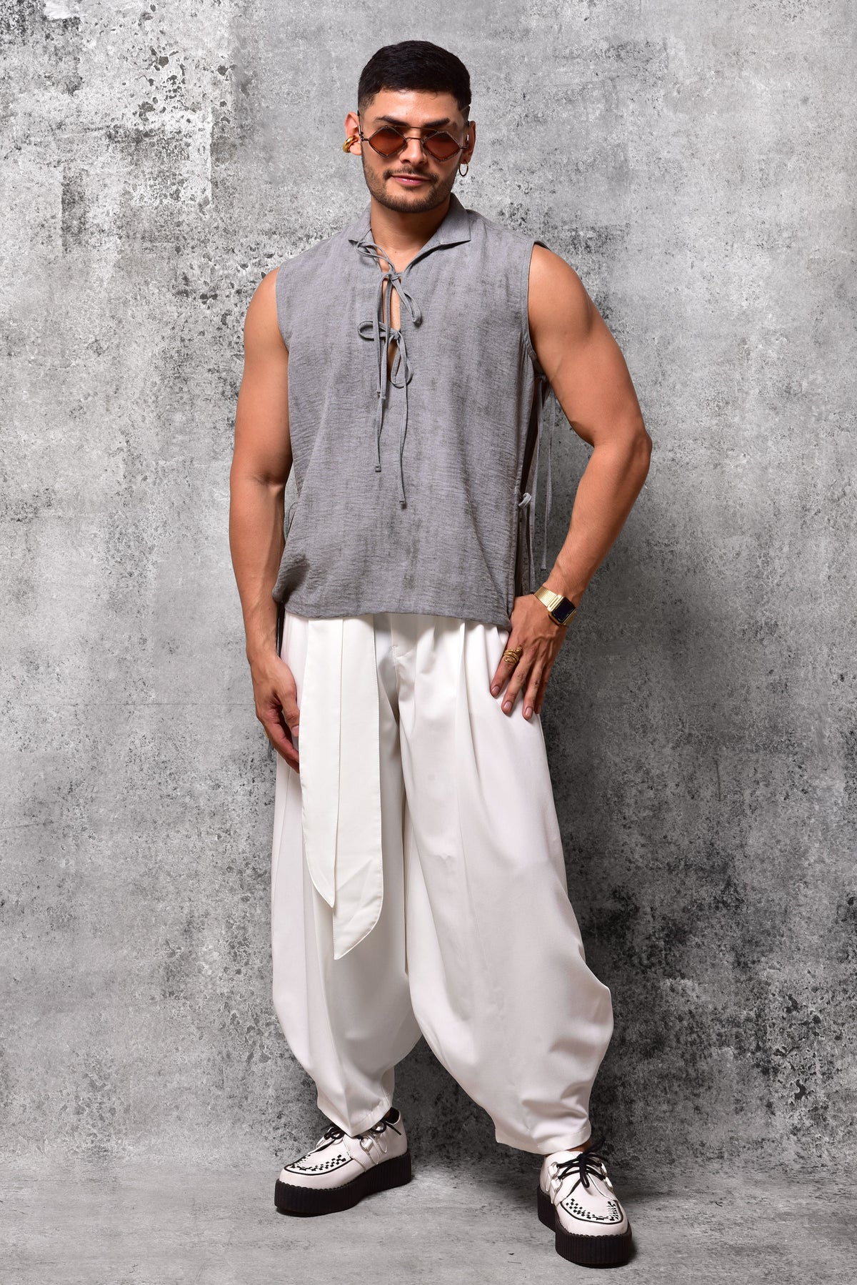 Pantalon harem yoga marfil