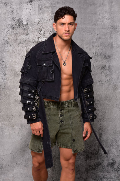 Chaqueta biker cargo techwear black