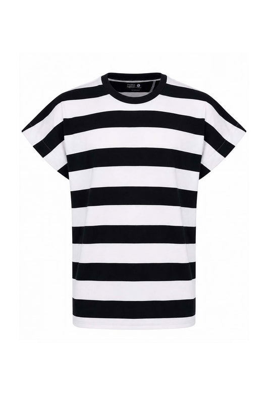 Camiseta oversize manga japonesa stripes B&N, vista delantera