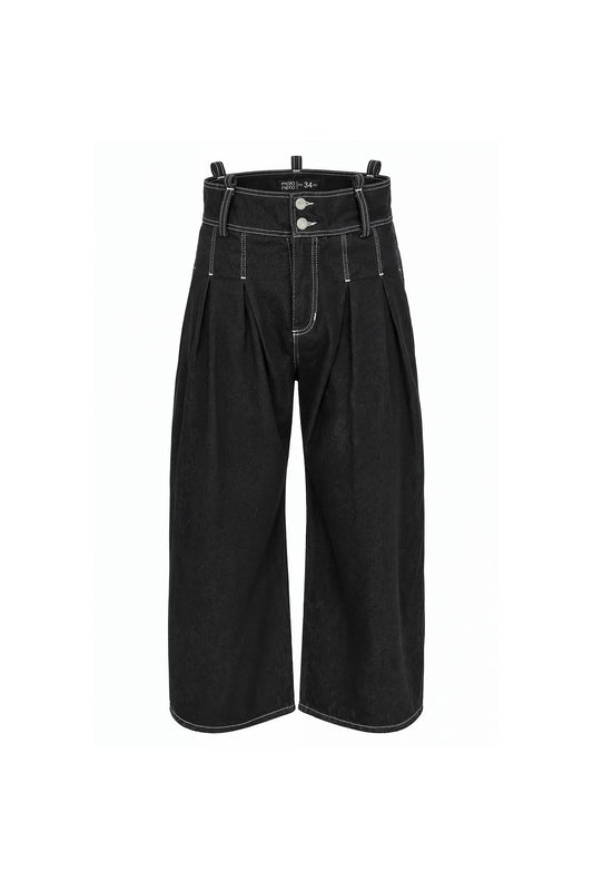 Pantalon baggy denim crudo con prenses