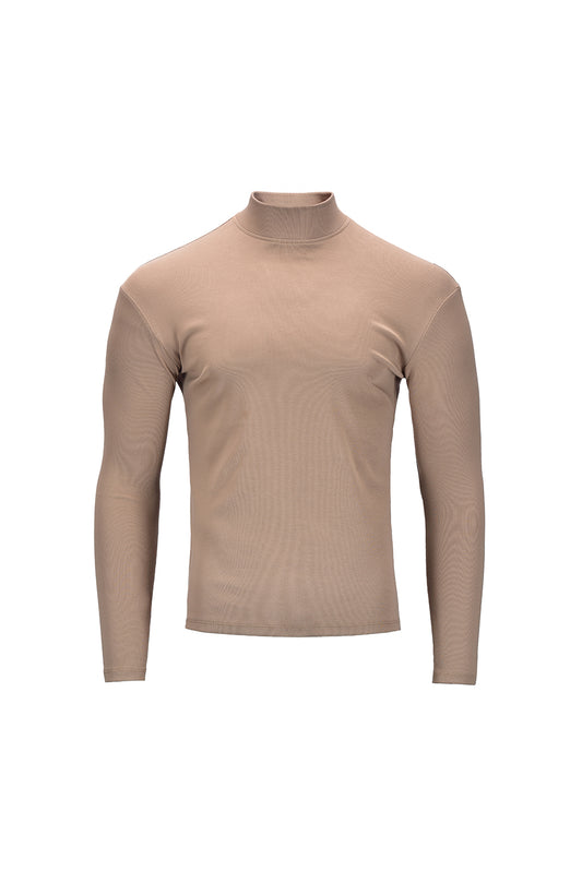 Buso slim fit cuello tortuga en rib beige