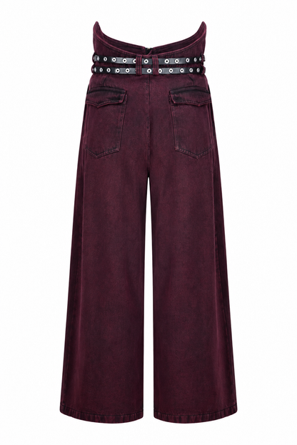 Pantalón devil ultra wide leg vinotinto, vista trasera