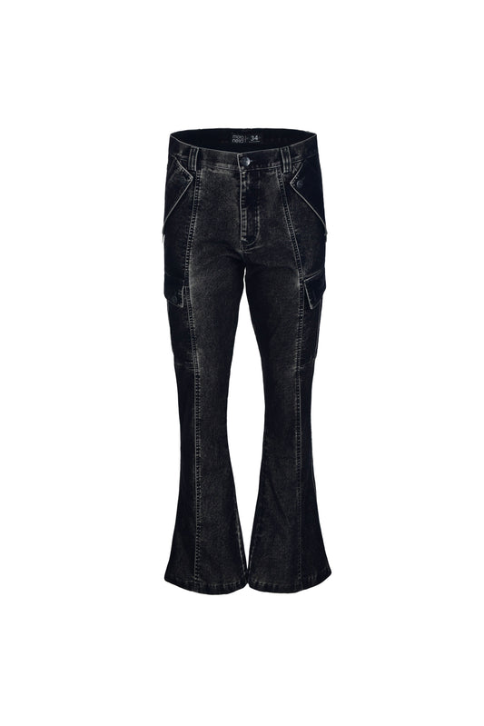Pantalon flared cargo denim black