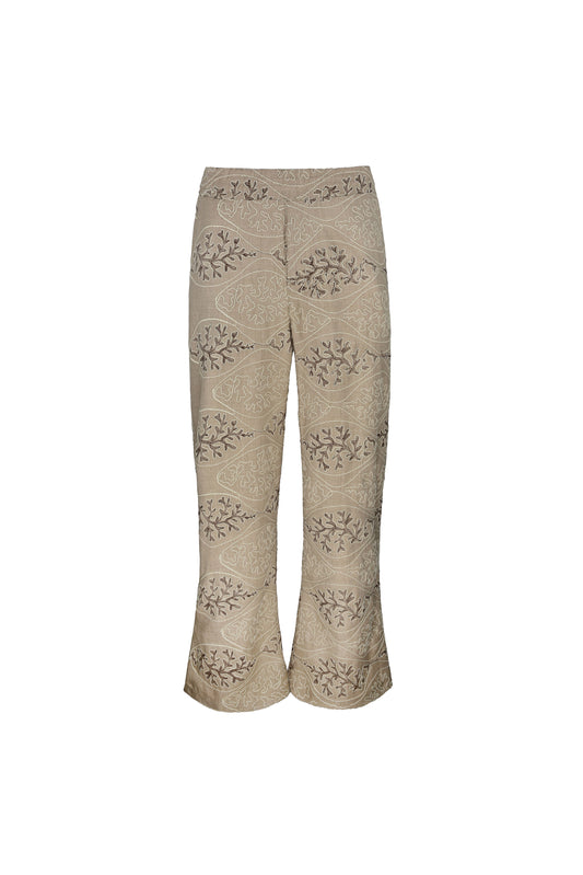 Pantalón bordado beige